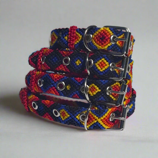 Blue and Red Handmade Cat Collars from Mexico