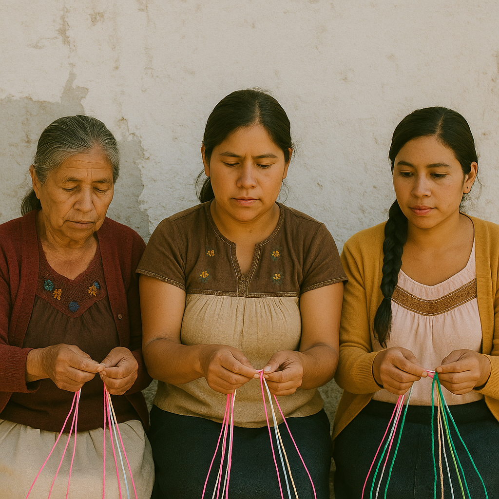 Mexican Women Weaving Threads
