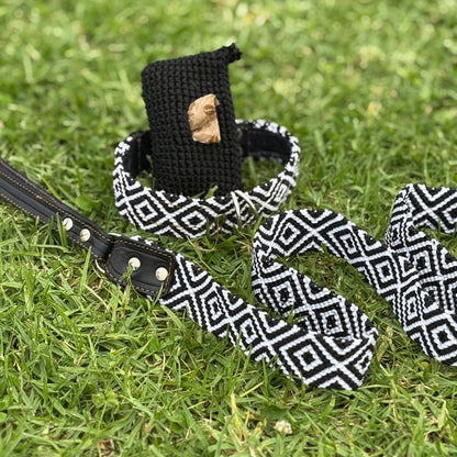 Black and White Dog Collar and Leash Set