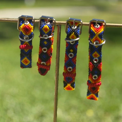Blue Red and Yellow Handwoven Cat Collars from Mexico