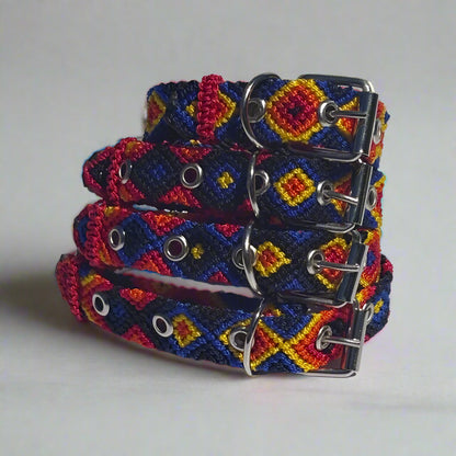 Blue and Red Handmade Cat Collars from Mexico