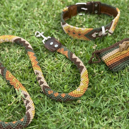 Handwoven Dog Collar Leash and Poop Bag Holder Set