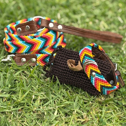 Handwoven Dog Collar and Leash Set from Mexico