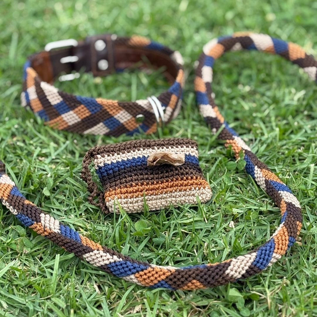 Neutral Handmade Dog Collar and Leash Set