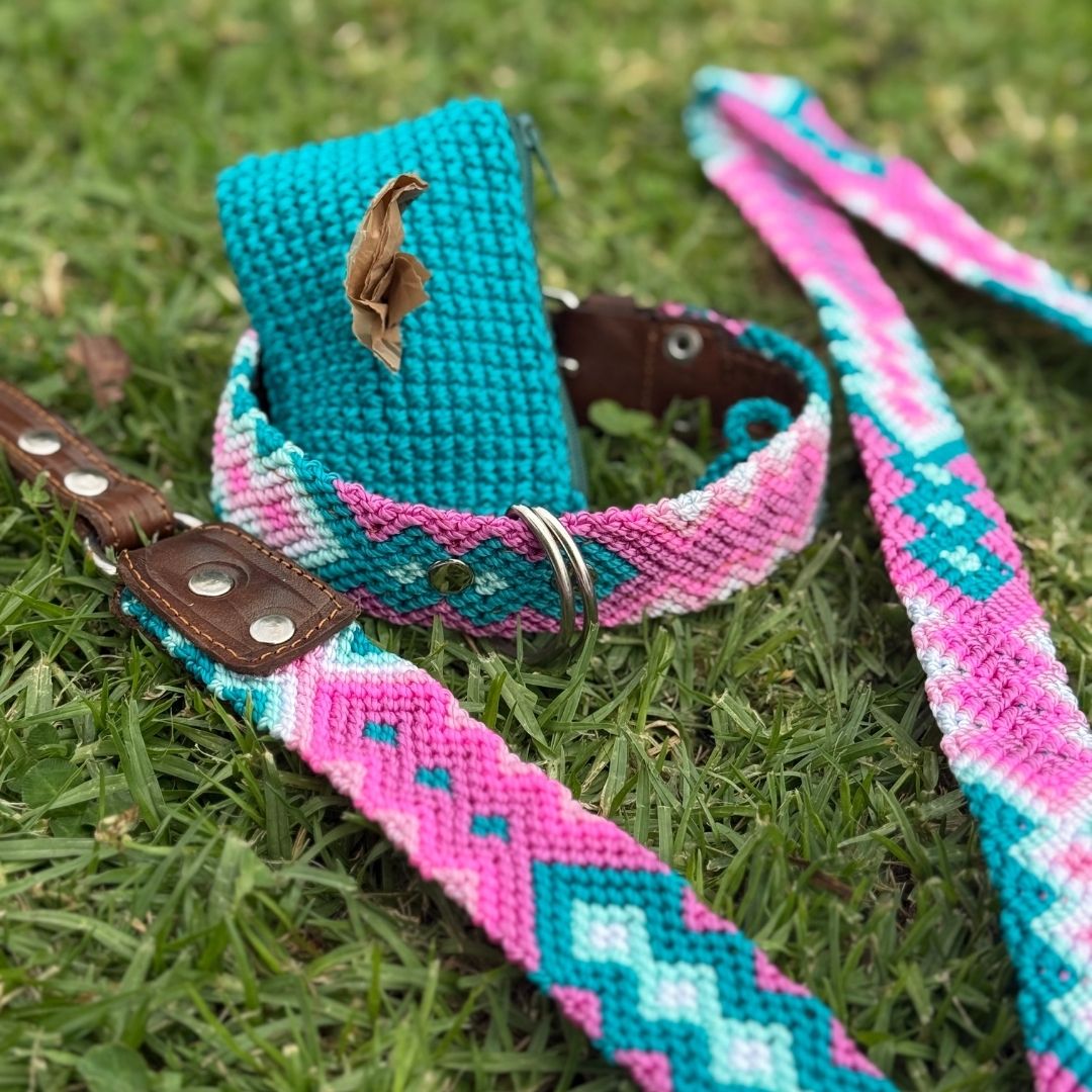 Pink Handcrafted Dog Collar and Leash Set