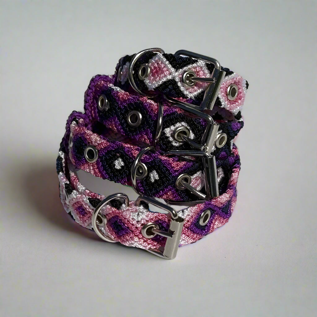 Pink and Purple Handmade Cat Collars from Mexico