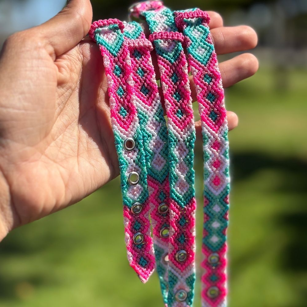 Pink and Turquoise Handwoven Cat Collars from Mexico