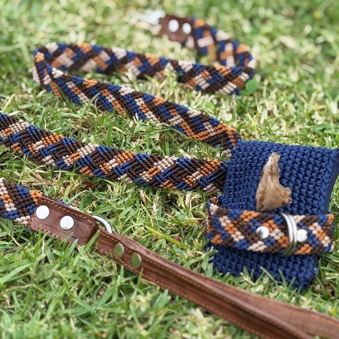 Plaid Handmade Dog Collar and Leash Set